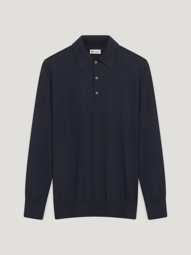 Navy 3 Button Merino Polo Shirt