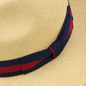 Panama Hat Sand Navy Burgundy Ribbon Llano