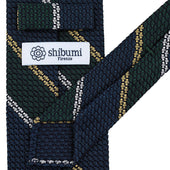 Striped Grenadine Garza Grossa Silk Tie Navy Forest Yellow