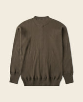 Ribbed Long Sleeve Henley T-Shirt - Olive Brown