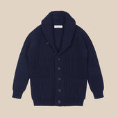 Superfine lambswool shawl collar cardigan in navy