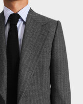Veste Droite En Serg De Laine Et Mohair 2 Ply Chevrons Noir Et Gris