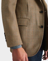 Veste Droite En Serg De Laine Peign E Noir Et Beige Glencheck