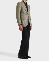 Veste Droite En Serg De Laine Peign E Et Lin Bleu Marine Et Sarcelle Glencheck