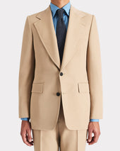 Costume Droit En Gabardine De Laine Beige