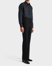 Pantalon Droit En Serg De Laine Peign E Noir