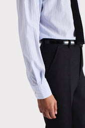 Chemise Col Large En Popeline De Coton Bleu Clair Rayures