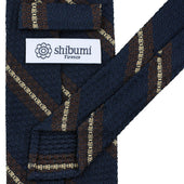 Striped Grossa Grenadine Silk Tie Navy Brown