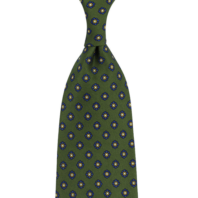 Shibumi-Flower Printed Silk Tie - Olive - Handrolled