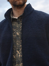 Lanark Zip Fleece in Navy Ribbed Wool Blend