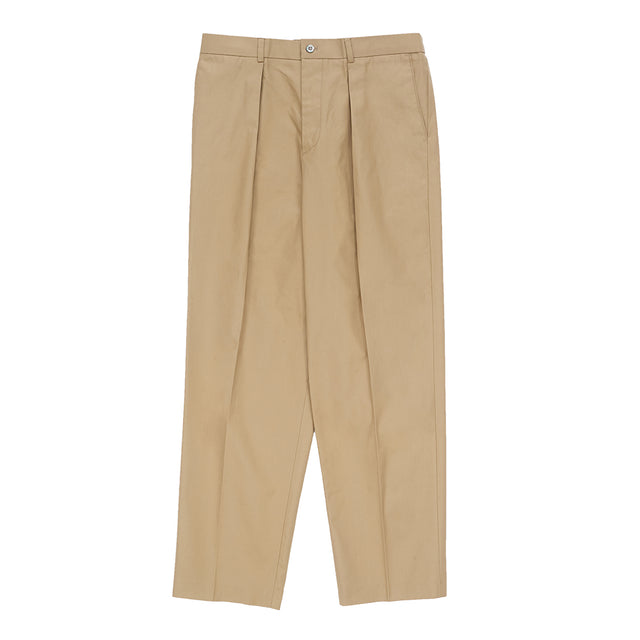 Gabardine cotton Single Pleat banding chino (Khaki)
