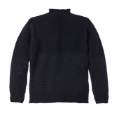 Wool Roll Neck Fisherman's Sweater - Navy