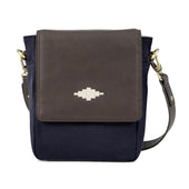 Bandolera Crossbody Bag Leather And Navy Canvas