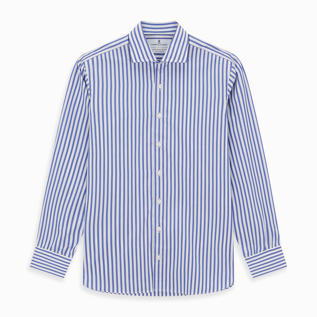Tailored Fit Blue and White Candy Stripe Shirt with Kent Collar and 3-Button Cuffs