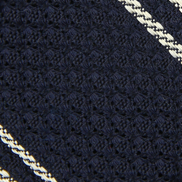 Striped Garza Grossa / Grenadine Bespoke Tie - Midnight / White