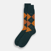 Green Wool Check Mid Length Socks