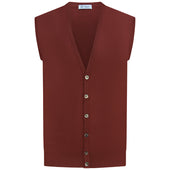 Merino Wool Sleeveless Cardigan - Terracotta