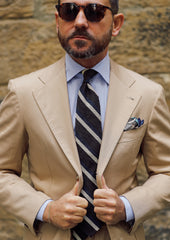 Striped Shantung Silk Tie Chocolate Navy