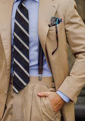 Striped Shantung Silk Tie Chocolate Navy