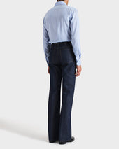 Chemise Col Large En Popeline De Soie Rayures Boucher Bleue Et Blanche