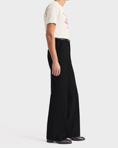 Pantalon Large En Fresco De Laine 3 Ply Noir