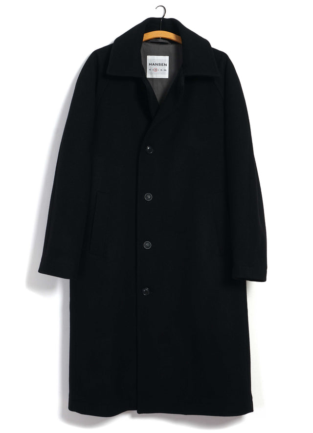 SIGURD 30-60-2 | Long Lined Wool Coat | Solid Black