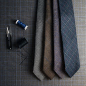 Checked Bespoke Wool Tie Navy