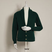 Lambswool Four Button Cardigan With Shawl Collar in Dark Green
