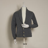 Lambswool Four Button Cardigan With Shawl Collar in Grey