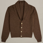 Lambswool Four Button Cardigan With Shawl Collar In Mocha