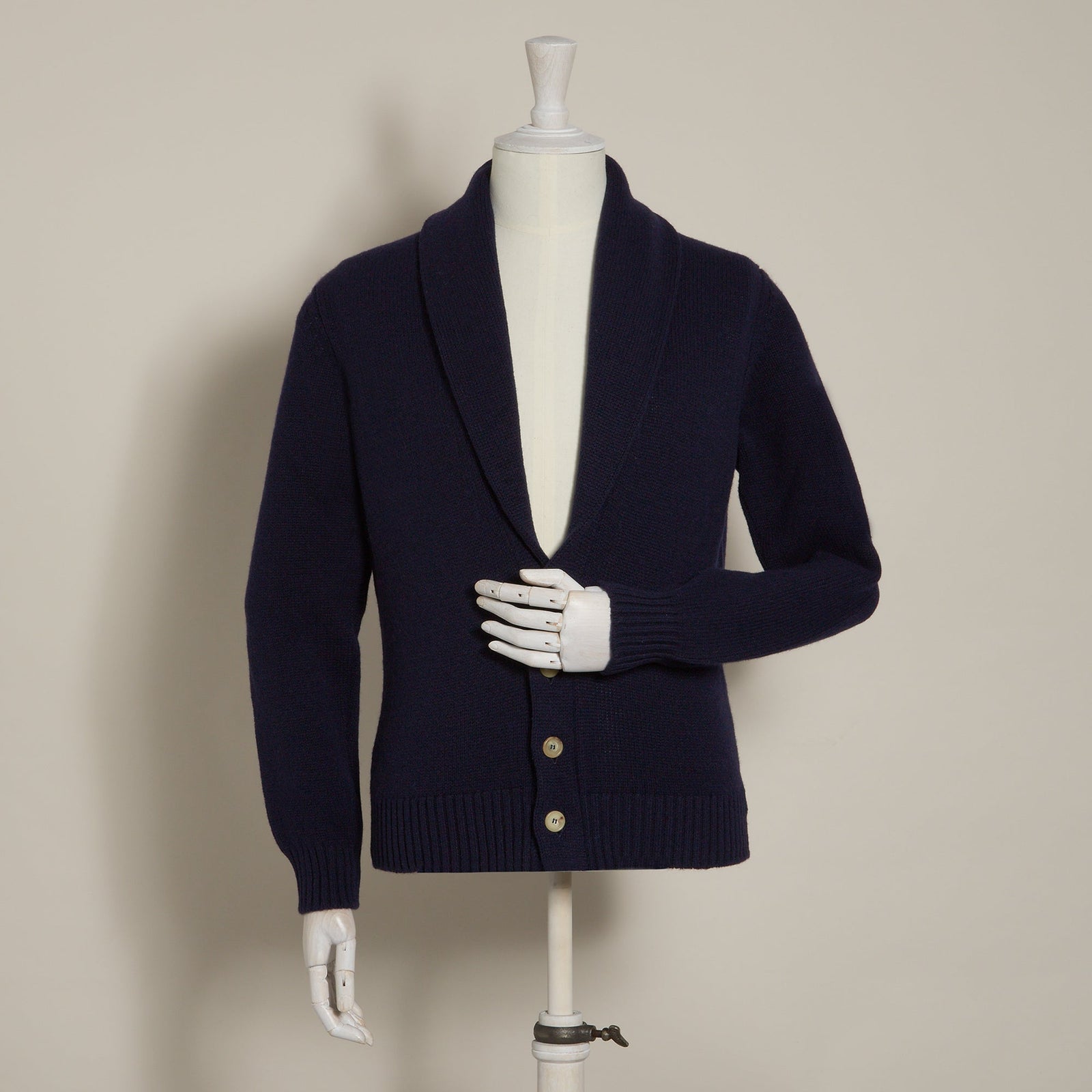 Lambswool Four Button Cardigan With Shawl Collar In