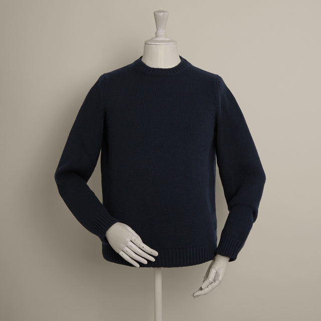 12Ply Plain Knit Cashmere Sweater In Navy