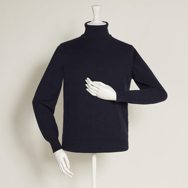 Cashmere Roll Neck Sweater In Dark Navy