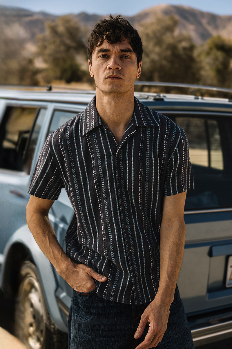 The Wrench Gauze Dobby Stripe Shirt - Charcoal - XXL