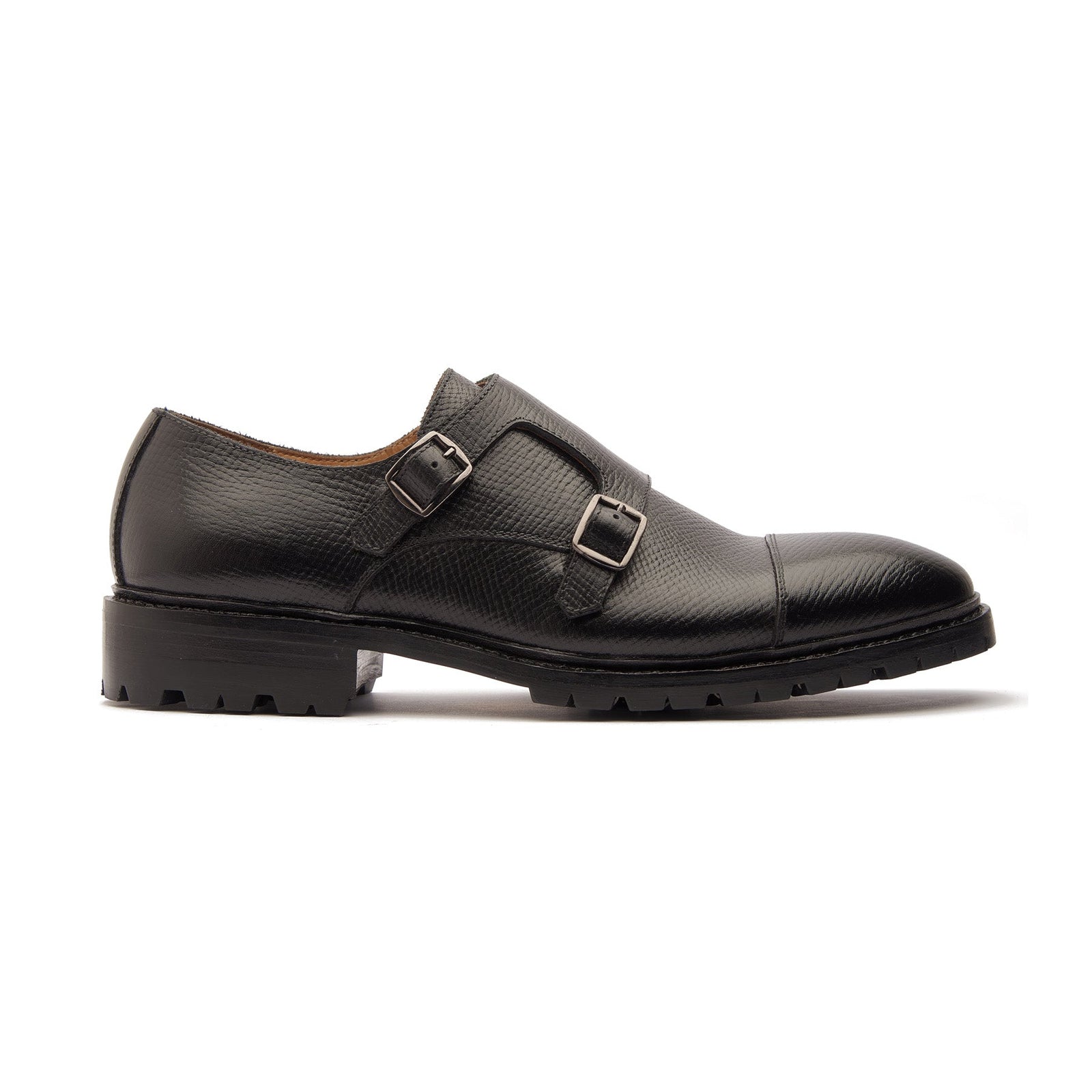 Arnold, Double Monk Strap - Black Hatch-grain | Hand Welted New Age