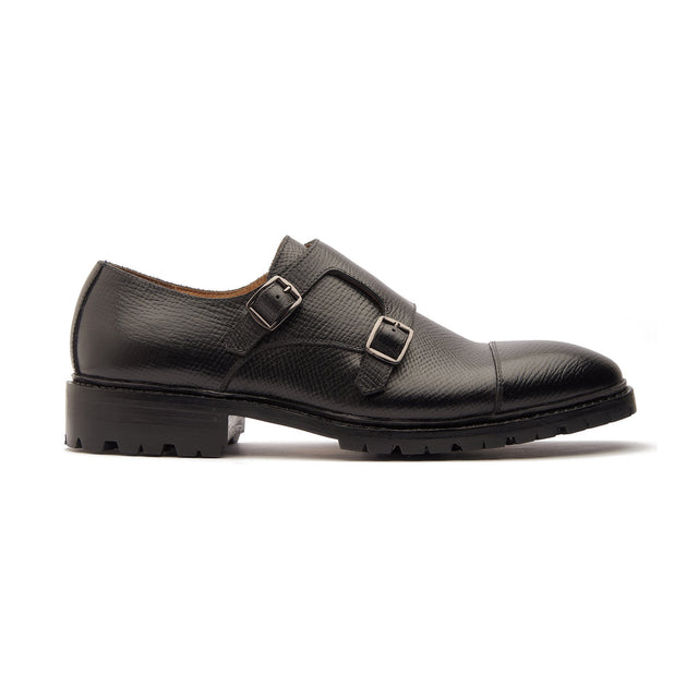 Arnold, Double Monk Strap - Black Hatch-grain | Hand Welted New Age