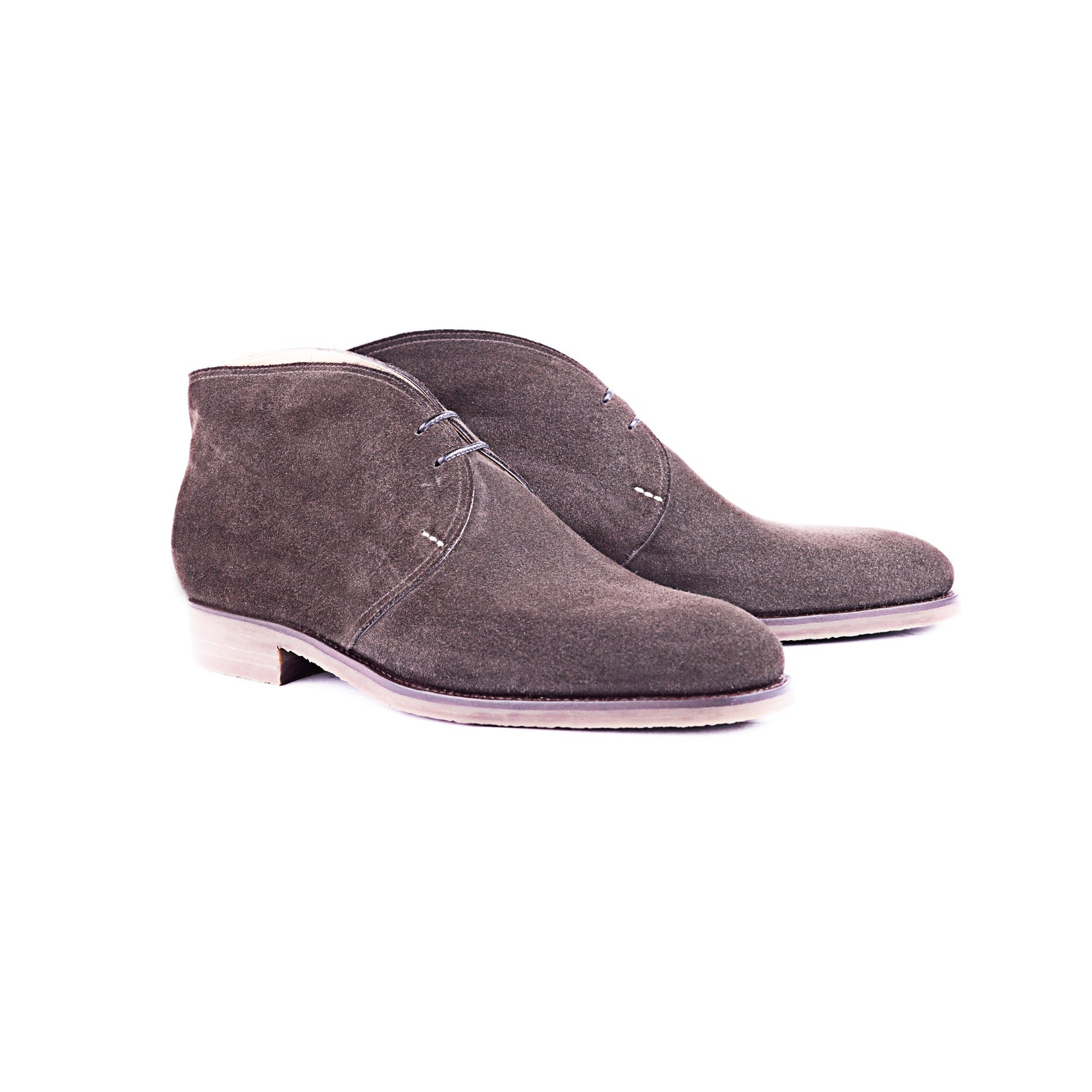 Chukka Boots In Dark Brown Suede Leather On Beige Crep Sole
