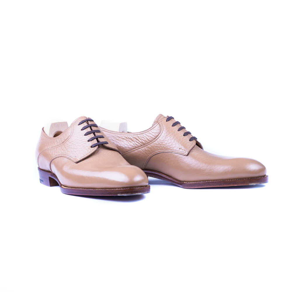 Derby In Beige Shrunken Calf With Plain Tip