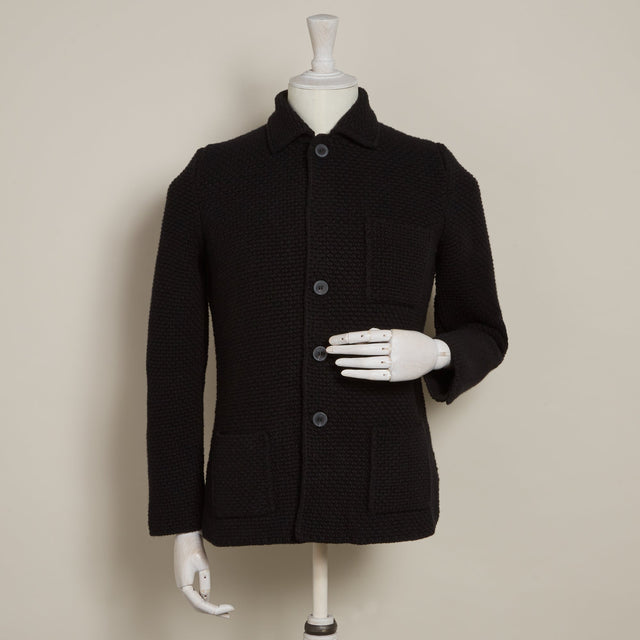 Single Breasted Cashmere and Merino Knitted Jacket In Black