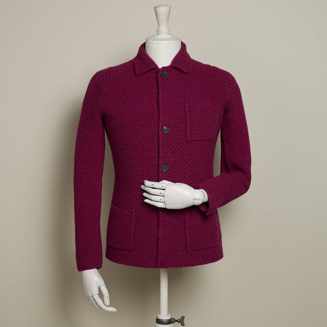 Single Breasted Cashmere and Merino Knitted Jacket In Burgundy