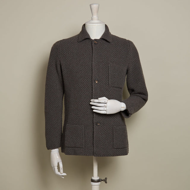 Single Breasted Cashmere and Merino Knitted Jacket In Chocolate