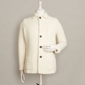 Single Breasted Cashmere and Merino Knitted Jacket In Cream