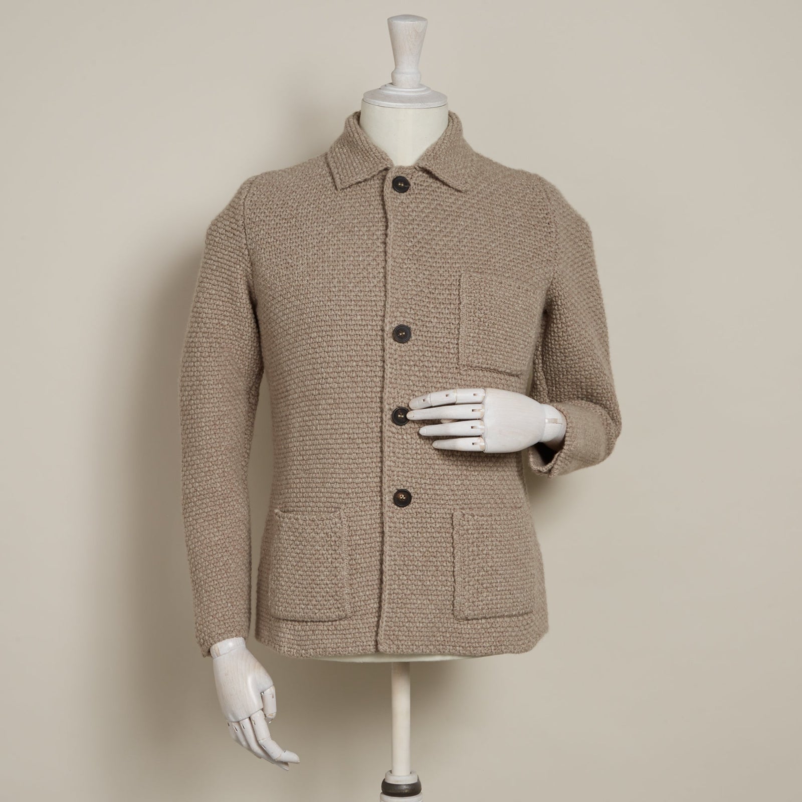 Single Breasted Cashmere And Merino Knitted Jacket In Dark Natural