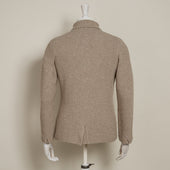 Single Breasted Cashmere And Merino Knitted Jacket In Dark Natural