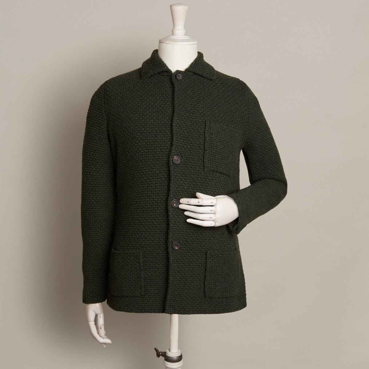 Single Breasted Cashmere And Merino Knitted Jacket In Dark Green