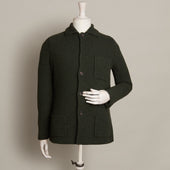 Single Breasted Cashmere and Merino Knitted Jacket In Dark Green
