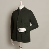 Single Breasted Cashmere And Merino Knitted Jacket In Dark Green