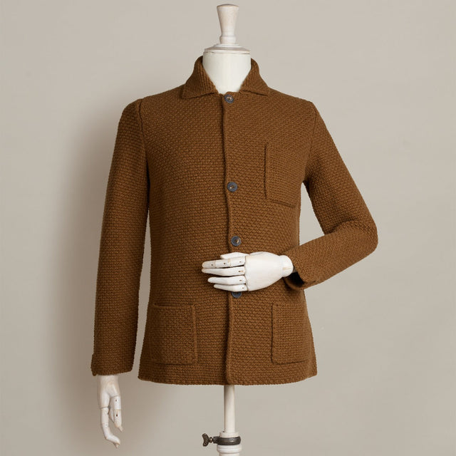 Single Breasted Cashmere and Merino Knitted Jacket In Tobacco