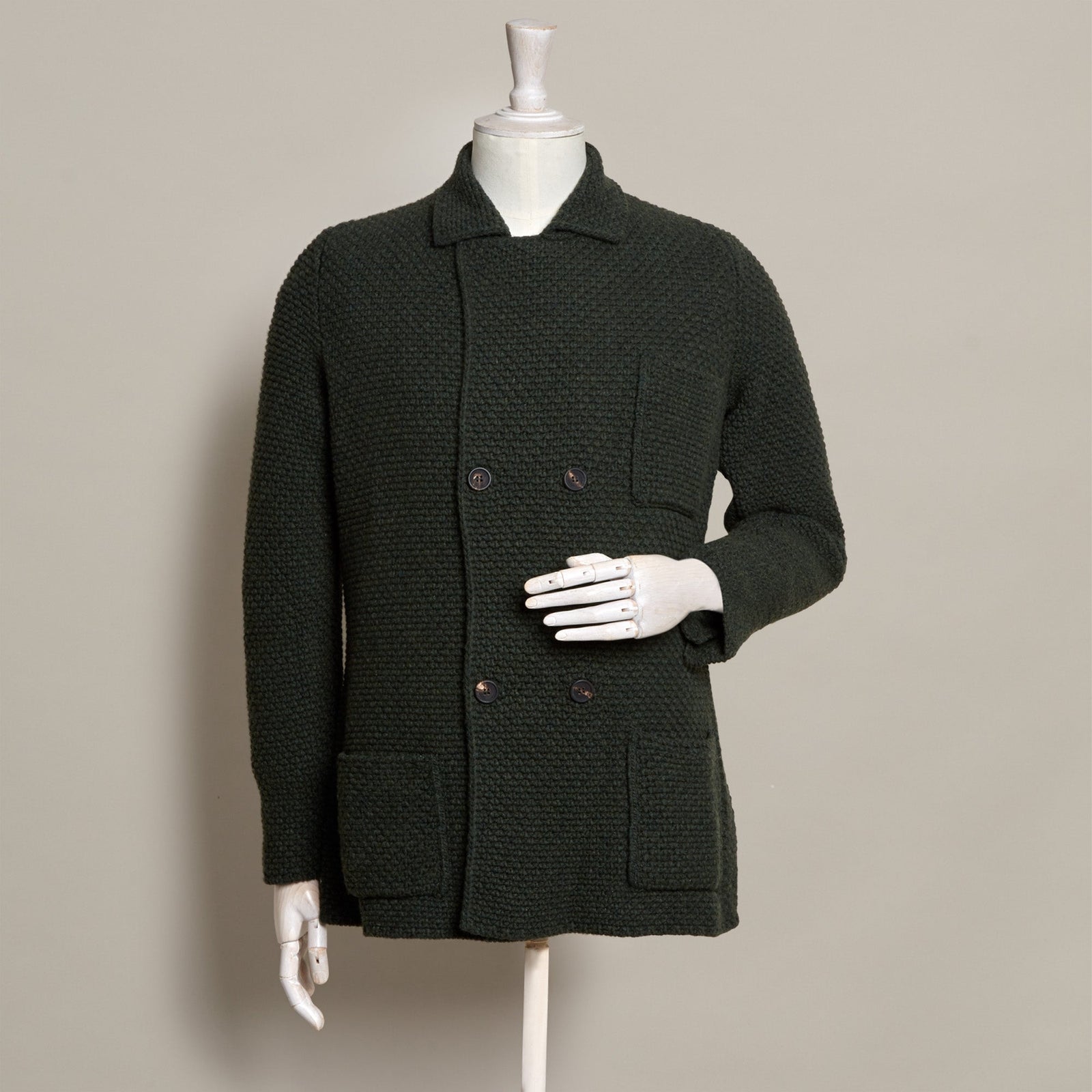Double Breasted Cashmere And Merino Knitted Jacket In Dark Green