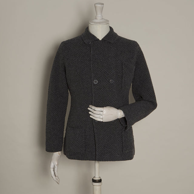 Double Breasted Cashmere and Merino Knitted Jacket In Charcoal